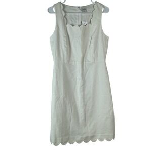 NWT J Crew Sleeveless Scalloped Hem White Dress Size 6 Party Casual Basketweave